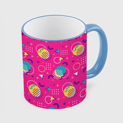 Кружка 3D Memphis 80s funky art, цвет: 3D-небесно-голубой кант