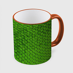 Кружка 3D Зелёная чешуя, цвет: 3D-оранжевый кант
