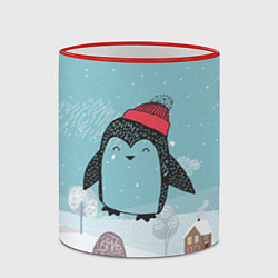 Кружка 3D Милый пингвин, цвет: 3D-красный кант — фото 2