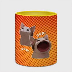 Кружка 3D Cat Pop Мем, цвет: 3D-белый + желтый — фото 2