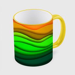 Кружка 3D Цветные волны, цвет: 3D-желтый кант