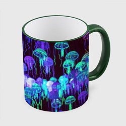 Кружка 3D Неоновые медузы, цвет: 3D-зеленый кант