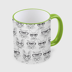 Кружка 3D Кошки в очках, цвет: 3D-светло-зеленый кант