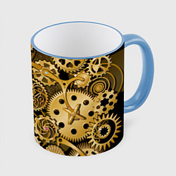 Кружка 3D Стимпанк механизмы шестеренки, цвет: 3D-небесно-голубой кант