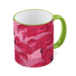 Кружка 3D Розовые фламинго, цвет: 3D-светло-зеленый кант