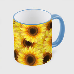 Кружка 3D Подсолнухи в поле, цвет: 3D-небесно-голубой кант