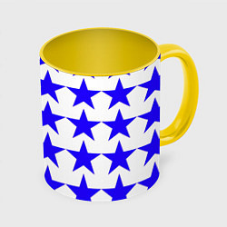 Кружка 3D Синие звёзды на белом фоне, цвет: 3D-белый + желтый