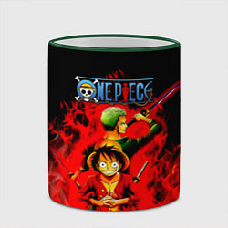 Кружка 3D Зоро и Луффи в огне One Piece, цвет: 3D-зеленый кант — фото 2