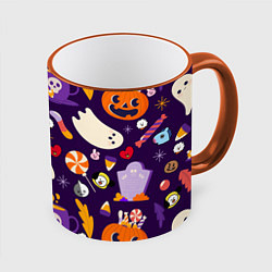 Кружка 3D HALLOWEEN BTS BT21 PATTERN БТ21 БТС ХЕЛЛОУИН, цвет: 3D-оранжевый кант