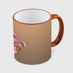 Кружка 3D Акварельный енотик, цвет: 3D-оранжевый кант