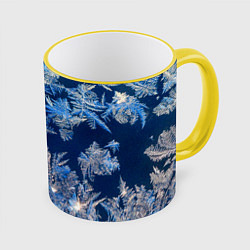 Кружка 3D Снежинки макро snowflakes macro, цвет: 3D-желтый кант