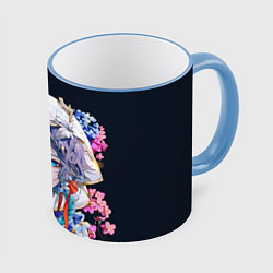 Кружка 3D Venti gi ест яблоко Genshin impact Геншин Импакт, цвет: 3D-небесно-голубой кант