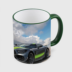 Кружка 3D Mercedes V8 Biturbo Racing Team AMG, цвет: 3D-зеленый кант