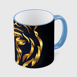 Кружка 3D Золотой символ года Тигр, цвет: 3D-небесно-голубой кант