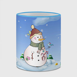 Кружка 3D Веселый Снеговичок, цвет: 3D-небесно-голубой кант — фото 2