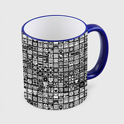 Кружка 3D Geometry Dash: BW Pattern, цвет: 3D-синий кант