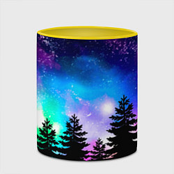 Кружка 3D Космический лес, елки и звезды, цвет: 3D-белый + желтый — фото 2