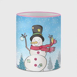 Кружка 3D Снеговик в снежном дворике, цвет: 3D-розовый кант — фото 2