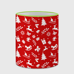 Кружка 3D НОВОГОДНИЙ УЗОР КРАСНО БЕЛЫЙ, цвет: 3D-светло-зеленый кант — фото 2