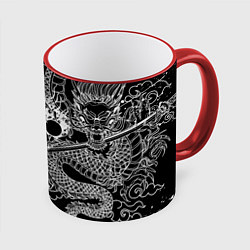 Кружка 3D БЕЛЫЙ ДРАКОН ЯПОНИЯ WHITE DRAGON, цвет: 3D-красный кант