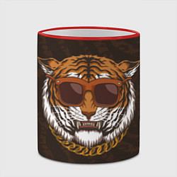 Кружка 3D Крутой тигр в очках с цепью, цвет: 3D-красный кант — фото 2