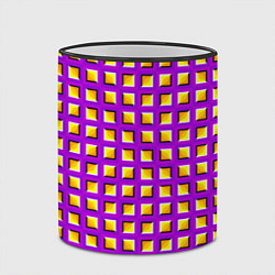 Кружка 3D Фиолетовый Фон с Желтыми Квадратами Иллюзия Движен, цвет: 3D-черный кант — фото 2