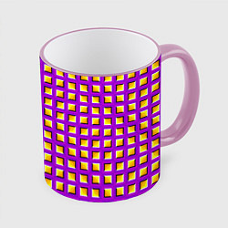 Кружка 3D Фиолетовый Фон с Желтыми Квадратами Иллюзия Движен, цвет: 3D-розовый кант