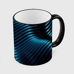 Кружка 3D Волны голубого металла, цвет: 3D-черный кант