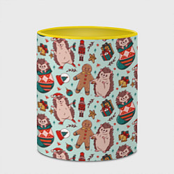 Кружка 3D Новогодний ёжик и щелкунчик, цвет: 3D-белый + желтый — фото 2