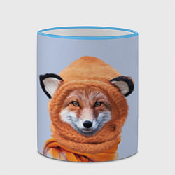 Кружка 3D Рыжий лис в шапке, цвет: 3D-небесно-голубой кант — фото 2