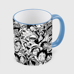 Кружка 3D МАНКИ Д ЛУФФИ ЧЁРНО БЕЛЫЙ, цвет: 3D-небесно-голубой кант
