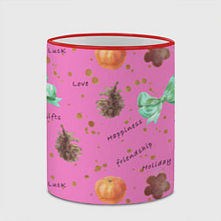 Кружка 3D Розовый принт к любому зимнему празднику, с позити, цвет: 3D-красный кант — фото 2