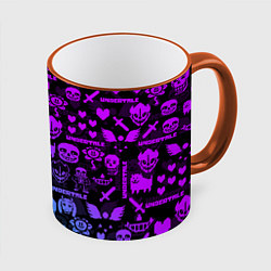 Кружка 3D UNDERTALE NEON PATTERN УЗОР, цвет: 3D-оранжевый кант