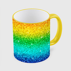 Кружка 3D Блестки радуга, цвет: 3D-желтый кант