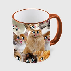 Кружка 3D Много кошек с большими анимэ глазами, цвет: 3D-оранжевый кант