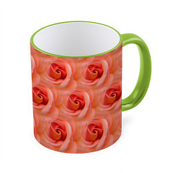Кружка 3D Розы - цветы - паттерн, цвет: 3D-светло-зеленый кант