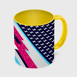 Кружка 3D Abstraction with lightning bolts, цвет: 3D-белый + желтый