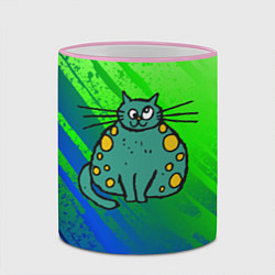 Кружка 3D Прикольный зеленый кот, цвет: 3D-розовый кант — фото 2
