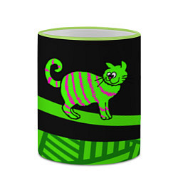 Кружка 3D Зеленый полосатый кот, цвет: 3D-светло-зеленый кант — фото 2