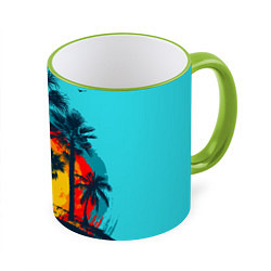 Кружка 3D Hawaii Солнце, Пальмы, цвет: 3D-светло-зеленый кант