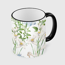 Кружка 3D Цветы Утонченные и Яркие, цвет: 3D-черный кант