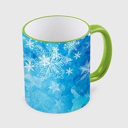Кружка 3D Новогодние снежинки, цвет: 3D-светло-зеленый кант