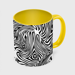 Кружка 3D Сумасшедшая зебра Абстрактный узор с извилистыми л, цвет: 3D-белый + желтый