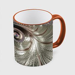 Кружка 3D Fractal pattern Spiral Серебристый фрактал спираль, цвет: 3D-оранжевый кант
