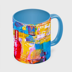 Кружка 3D Импрессионизм Лето Абстракция Impressionism Summer, цвет: 3D-белый + небесно-голубой