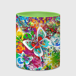 Кружка 3D Яркое безумие Бабочки, кляксы, граффити, цвет: 3D-белый + светло-зеленый — фото 2