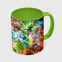 Кружка 3D Яркое безумие Бабочки, кляксы, граффити, цвет: 3D-белый + светло-зеленый