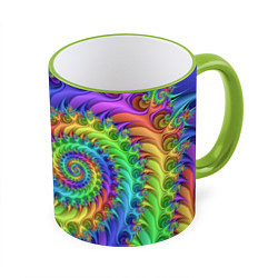 Кружка 3D Красочная фрактальная спираль Узор Colorful fracta, цвет: 3D-светло-зеленый кант