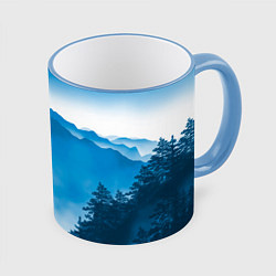 Кружка 3D Горы Лес, цвет: 3D-небесно-голубой кант