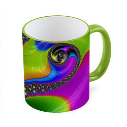 Кружка 3D Кислотный фрактал Абстракция, цвет: 3D-светло-зеленый кант